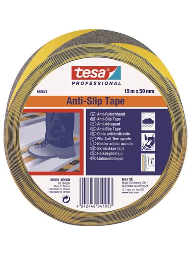 tesa Anti-Slip Tape 15m x 50mm Yellow-Black 60951-00000-00 - Klebstoffe – Das gelb-schwarze Antirutsch-Klebeband sorgt für mehr Sicherheit, indem es Gefahrenbereiche in Werkstätten effektiv kennzeichnet.