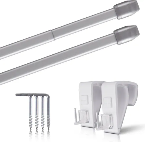 Vitragestangen Silber Chrom 40–60 cm ausziehbar (2er-Pack), Scheibenstange mit Klemmträger und Schraubhaken, für Küchen- & Bistrogardinen