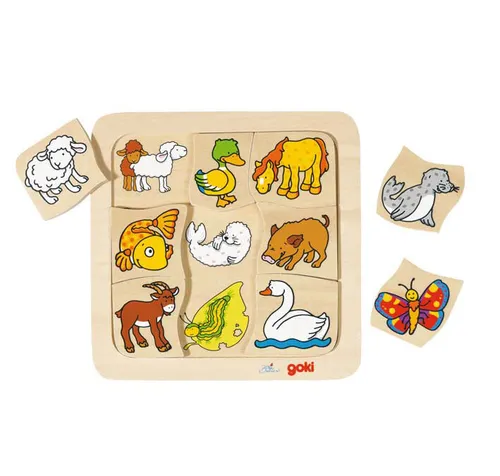 Legespiel WER GEHÖRT ZU WEM ? Kinderpuzzle Entwicklung Legepuzzle aus Holz NEU