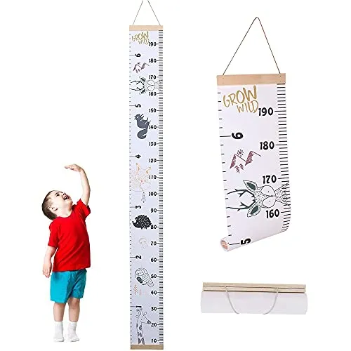 Baby Wachstumstabelle, Kinderhöhe Wachstumstabelle, Höhe Wachstum Diagramm, Leinwand und Holz Abnehmbar Süß Wandbehang Tragbar Messlatte Kinder für Baby, Kinder, Jungen, Mädchen