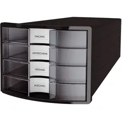 HAN 1012-363 Schubladenbox IMPULS - A4/C4, 4 geschlossene Schubladen, schwarz/transluzent-klar