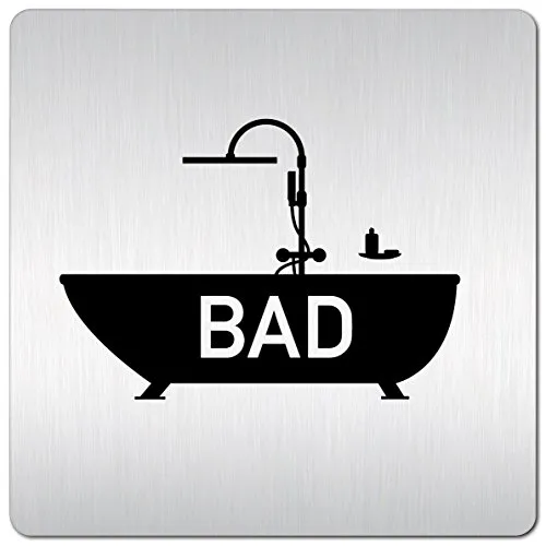 Türschilder24 XXL Schild - Türschild (B) • 125 x 125 mm • BAD - Badezimmer 003 • 1,5 mm Aluminium Vollmaterial • 100% Made in Germany