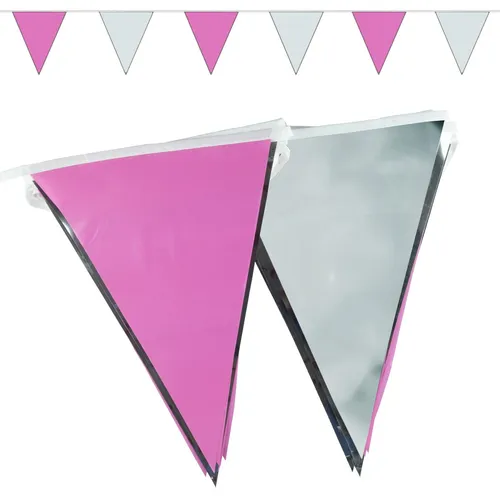 m Wimpelkette Pink Silber Girlande Fahnen Wimpel Fähnchen Kette Deko Party 10