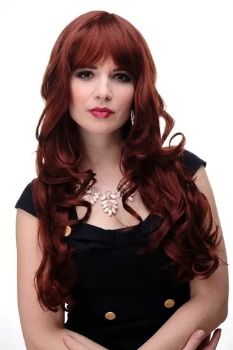 Perücke Damen Wig Braun Rot Mahagoni Mix Wellig Lang Pony glatt 285-33A/130 65cm