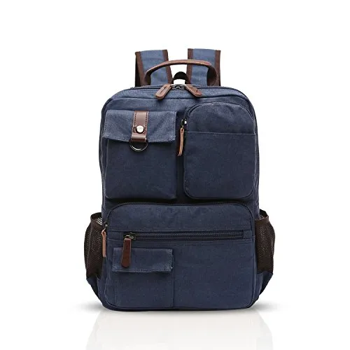 FANDARE Retro Rucksack Herren Business Laptop Bag Studenten Multi-Taschen Rucksack Outdoor Reise Daypack Atmungsaktiv Leinwand, blau, L, Freizeitrucksack