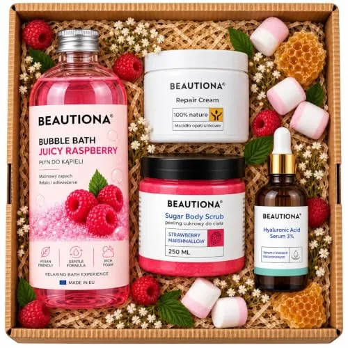 Beautiona® Geschenkset Körperpflege – Schaumbad, Peeling, Serum & Pflegecreme