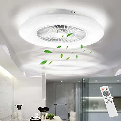 BKZO 60CM moderne LED-Deckenleuchte mit Ventilator, Deckenventilator mit Lampe, 24 Lüftungsgeschwindigkeiten, mühelose Lichtdimmung, für Wohnzimmer, Esszimmer, Schlafzimmer, Büro, 3000-5500 K, Weiß