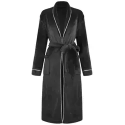 VewoTex Bademantel Premium Bademantel » Saunamantel Teddy-Plüsch, 120cm, Polyester, Stehkragen, Gürtel, » Morgenmantel schwarz mit weißem Rand
