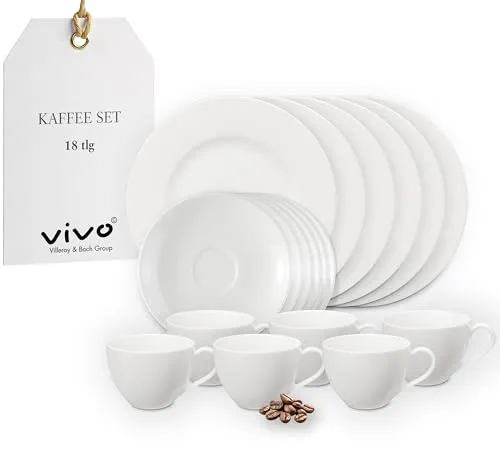 vivo Basic White Kaffee-Service Set 18-teilig - Kaffeeservice für 6 Personen aus hochwertigem Premium Porzellan, spülmaschinenfest und mikrowellensicher – ideal für jeden Anlass.