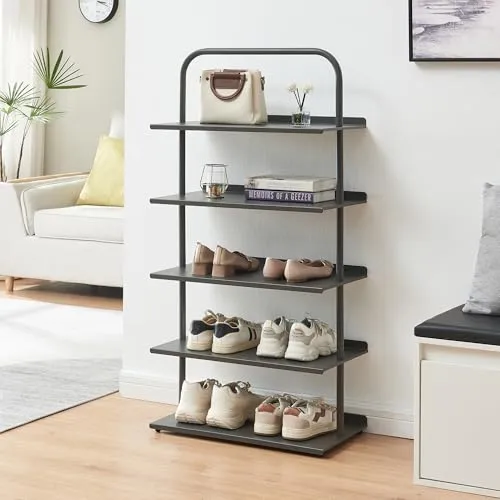 [en.casa] Schuhregal Poytya – 5 Ebenen für 10 Paare - Schuhablage mit platzsparendem Design, ideal für schmale Flure. Vielseitig nutzbar als Regal für Bücher oder Dekoration, stabil und modern aus pulverbeschichtetem Stahl.