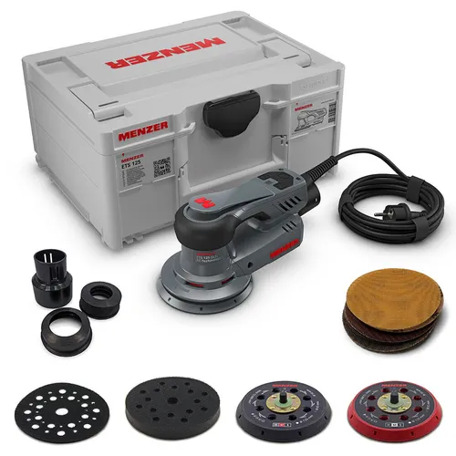 MENZER ETS 125 2.5 Exzenterschleifer Starter-Set - Schleifmaschinen mit 350 W Leistung und 2 Jahre Herstellergarantie, inklusive praktischen systainer³ Transportkoffer für einfache Mobilität.