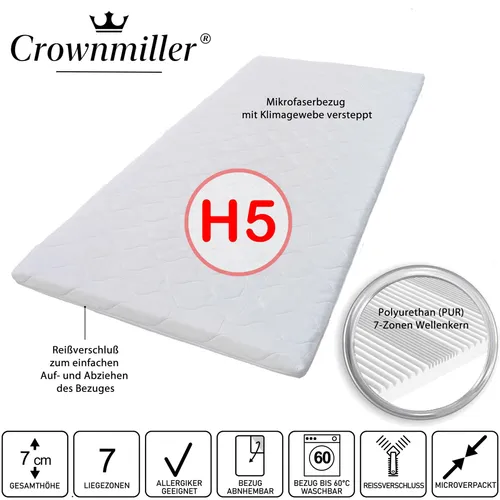 Crownmiller Gigant 200x200cm extra fest XXL 7-Zonen Topper | individuelle Druckentlastung | Bezug waschbar bis 60 Grad