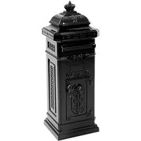 PROREGAL® Nostalgischer Säulen-Briefkasten aus Gießaluminium, Schwarz - Eleganter Briefkasten aus robustem Gießaluminium mit zwei Zugängen für einfache Entnahme. Ideal für nostalgische Hausstile. Maße: 110 cm hoch, 33 cm breit, 36,5 cm tief.