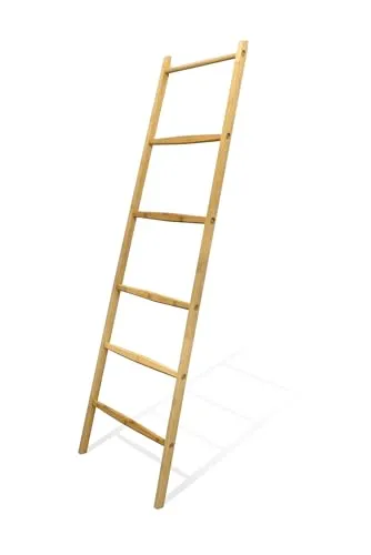 Bambus Deko Leiter natur - 170 x 55 cm - Stylische Holz Wand Garderobe aus nachhaltigem Bambus, perfekt für die Aufbewahrung von Handtüchern oder als dekorativer Akzent in Ihrem Zuhause.