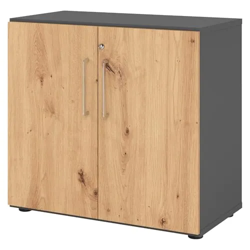 bümö Aktenschrank abschließbar, 80cm in Graphit/Asteiche - Büro-Aktenschrank mit hochwertigem Schloss und werkzeuglosem Aufbau. Robuster Korpus und höhenverstellbare Standfüße für sicheren Stand. Ideal für Büro und Arbeitszimmer.