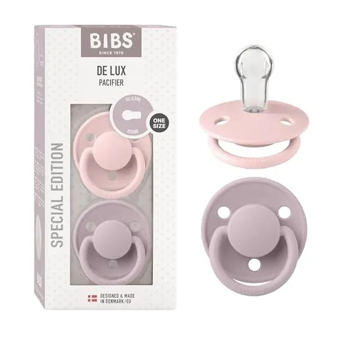 BIBS De Lux Schnuller 2er-Pack, BPA-frei, Kirschform Nippel. Silikon, Hergestellt in Dänemark. 0-36 Monate (2er Pack), Blossom/Dusky Lilac
