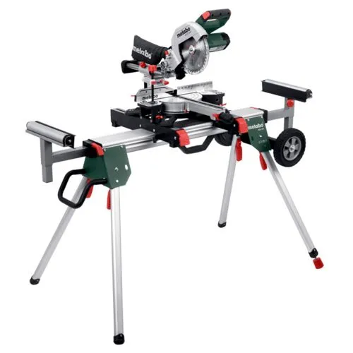 Metabo Kapp-Gehrungssäge KGS 216 M mit Maschinenständer KSU 251 - Säge für präzise Schnitte bis 305 mm, mit LED-Schnittlinienanzeige und effektiver Spanabsaugung. Ideal für mobile Einsätze und große Werkstücke.