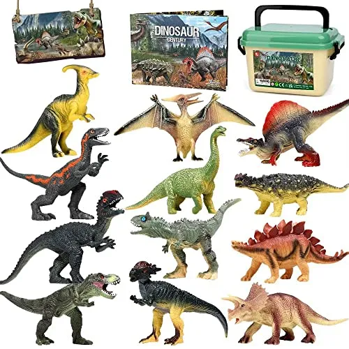 FRUSE Dinosaurier Spielzeug Set - 12 Realistische Figuren für Kinder - Dinosaurier & prähistorische Kreaturen für Kinder, inklusive Wissensbuch für spannende Lernabenteuer und kreatives Spielen.