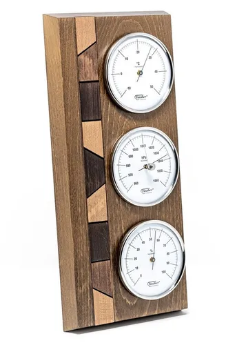 Fischer 9171-31 Wetterstation - Präzise Innenmessung mit Echtholz-Gehäuse - Wetterstation aus Buche mit Thermometer, Barometer und Hygrometer. Hochwertige Handarbeit, Made in Germany, für exakte Messungen von Temperatur, Druck und Luftfeuchtigkeit.