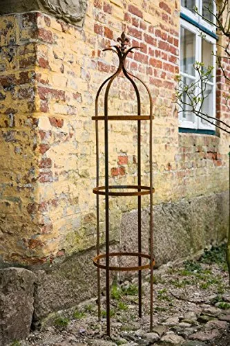 KUHEIGA Stabile Rankhilfe Metall H: 160cm Ø: 37cm Rankgerüst Obelisk Roheisen/Rost