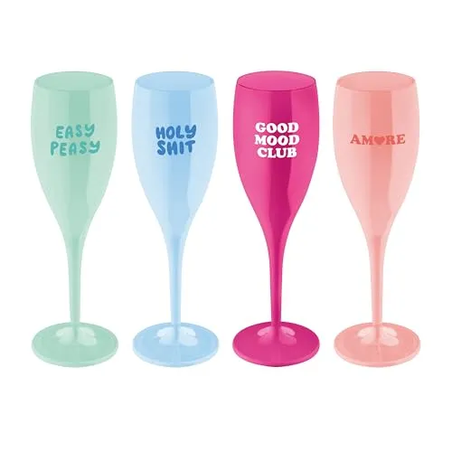 Koziol CHEERS No.1 Gläserset | Bruchfeste Sektgläser 100 ml | 4er-Set für stilvolle Feiern - FEIERLICH STILVOLL: Die CHEERS Sektgläser aus strapazierfähigem Kunststoff sind ideal für jede Party. UNZERBRECHLICH & WIEDERVERWENDBAR: Perfekt für Outdoor-Events, langlebig und umweltfreundlich. Ein tolles Geschenkset für besondere Anlässe.