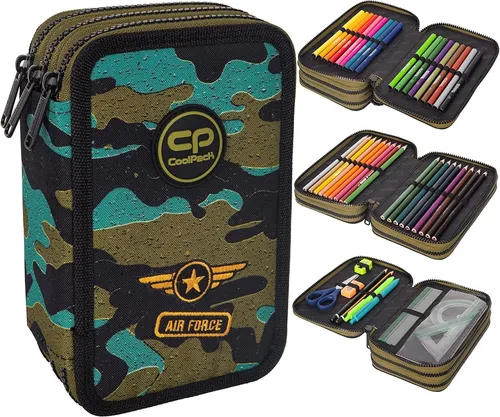 Federtasche 3-fache Federmappe AIR Force Federmäppchen 46-teilig gefüllte