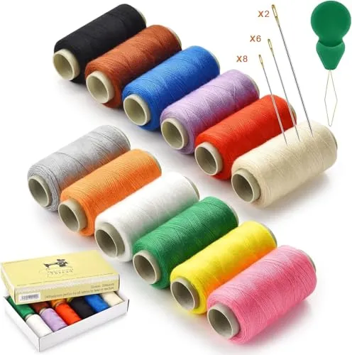 Farben nähgarn, 350 Meter/Spule,sewing thread,vorgespultes Garn nähgarn set mit Nadeleinfädler und Nähnadelset polyester garnnähseide für Hand- und Maschinennähen, Heimwerken und Haushalt 12