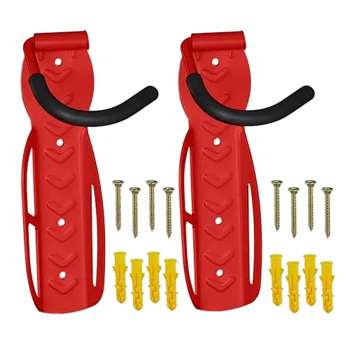 Relaxdays Fahrrad Wandhalterung, 2er Set, Fahrradaufhängung bis 25 kg, vertikal, Wand Fahrradhalter Garage, Stahl, rot
