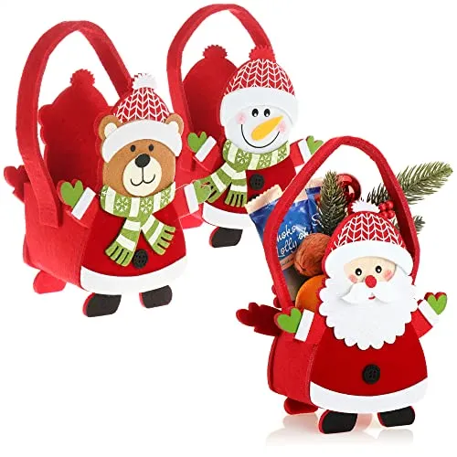 COM-FOUR® 3x Weihnachtstaschen aus Filz - weihnachtlicher Weihnachtskorb, Geschenkkorb - Filztaschen für kleine Präsente - Geschenktasche für Weihnachten und Nikolaus - 18cm (rot + grüner Schal)