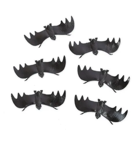 Fries Tierfigur 6 Stück Deko Fledermäuse Schwarz 12 cm x 4,5 Horror Halloween Karneval (6 St), Deko Halloween Figuren Fledermaus