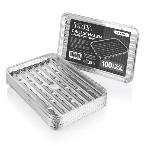 Vaily Alu Grillschalen Grillpfanne 100er Pack - Perfekt für jedes Grillfest - Grill-Werkzeuge: 100 Einweg-Alu-Grillschalen, ideal für müheloses Grillen und einfache Reinigung, Größe: 34 x 23 cm.