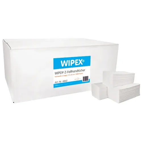 Papierhandtücher Nordvlies WIPEX 25x23 cm - 3000 Blatt Z-Falz - Hochwertiges Handtuchpapier, 2-lagig, 100% Zellstoff, ideal für hygienische Anwendungen in Gastronomie und Büro, sorgt für schnelle und effektive Trockenleistung.