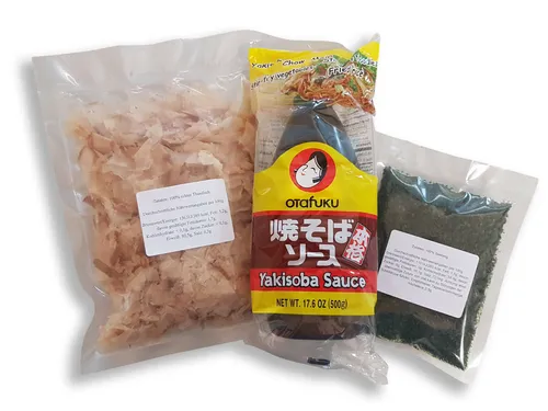 Yakisoba Soße Zutaten Sauce Katsuobushi Bonito Flocken Aonori Grundzutaten