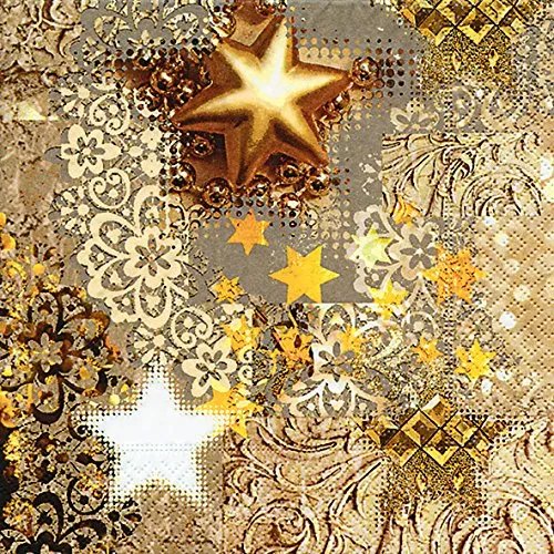 Servietten Goldrausch mit Sterne als Tischdeko Weihnachten. Papierservietten gold Muster. Auch für Decoupage und Serviettentechnik 33x33cm 20