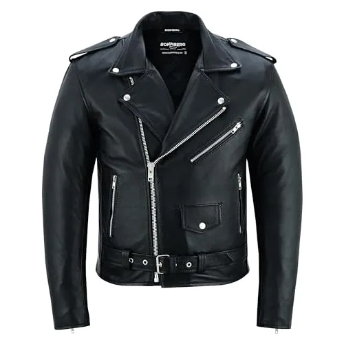 Bohmberg Herrenlederjacke aus Vollnarbenleder - Zeitloser Classic Biker-Look - Funktionsjacke aus hochwertigem Rindsleder mit robusten YKK-Reißverschlüssen, Schulter- und Ellbogenprotektorentaschen für optimalen Schutz und Langlebigkeit.