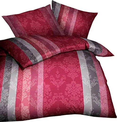 Kaeppel Fein Biber Bettwäsche 2 TLG. 135x200cm Over Paisley - Bettwäsche-Set aus 100% Baumwolle, bügelfrei und atmungsaktiv, mit praktischem Reißverschluss für einfaches Beziehen. Genießen Sie kuschelige Nächte mit eleganten Ornamentmotiven in Burgund, Rot und Silber.