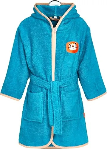 Playshoes Frottee-Bademantel für Kinder - Flauschiger Frottier-Bademantel mit großer Kapuze und Bindegürtel. Ideal zum schnellen Trocknen und Aufwärmen – perfekt für Schwimmbad und Zuhause. Ausgezeichnete Qualität nach Oeko-Tex-Standard 100.