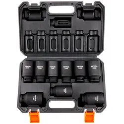 VEVOR 1/2 Zoll Steckschlüsselsatz CR-V-legierter Stahl 9-tlg Steckschlüssel Satz 29-38 mm Tiefe Stecknüsse Schlagschrauber, HRC 42-48 Steckschlüssel inkl Werkzeugkoffer, Metrisch Schraubenausdreher