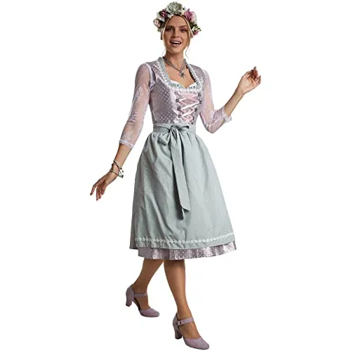 dressforfun 950027 Midi-Dirndl: Elegantes, tailliertes Dirndl für Damen - Dirndl für Damen mit feiner Schnürung und gepunkteten Rüschen, ideal für festliche Anlässe. Die perfekt abgestimmte Schürze und der seitliche Reißverschluss sorgen für eine elegante Passform.