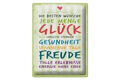 Femer GmbH Metallschild Spruch 30x40 cm Die besten Wünsche jede Menge Glück, (1 St), gewölbte Oberfläche, abgerundete Ecken, umgeschlagene Kanten
