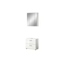 Mid.you Badezimmer Set, Weiß Hochglanz, 2-teilig - Badmöbel-Sets, modernes Design mit 6 Fächern und 2,2 Schubladen, FSC Mix zertifiziert und ideal für stilvolle Badezimmer.