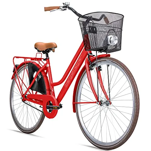 bergsteiger Cityrad Amsterdam 26 Zoll Damenfahrrad - Damenfahrrad mit 1 Gang, V-Bremse & Rücktrittbremse, ideal für den Alltag. Ausgestattet mit Korb und ergonomischem Sattel für maximalen Komfort.