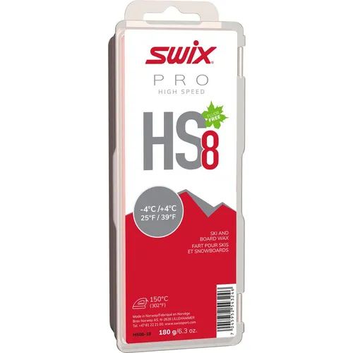 Swix HS8 Red Gleitwachs -4°C/+4°C, 180g - Skiwachs für optimalen Gleitkomfort, ideal für Freizeit und Wettkampf. Fluorfreies, biologisch abbaubares Wachs, einfach in der Anwendung und sorgt für hohe Leistung.