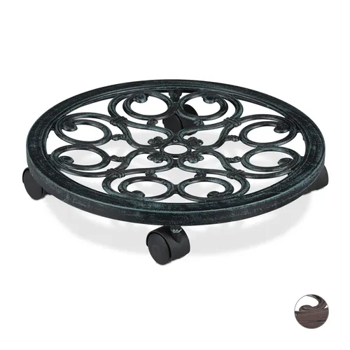 Pflanzenroller Blumentopfroller antik mit 4 Rollen - Körbe, Blumentöpfe, -kästen & Untersetzer – Stabiler Pflanzenroller aus Aluminium und Kunststoff, ideal für einfaches Bewegen Ihrer Pflanzen im Innen- und Außenbereich.