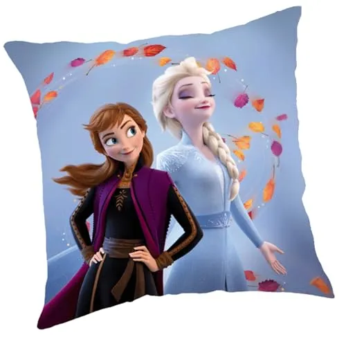 Disney Die Eiskönigin Kissen Anna und ELSA 40cm x 40cm, Vorder- und Rückseite, Dekokissen Kuschelkissen Wendekissen Kinderkissen Schmusekissen Kopfkissen (Blau)