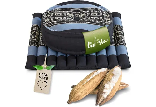 livasia Meditationskissen Yogakissen Set L - Zafu Ø 38x15cm / Matte 50x50x4,5cm, Kapok, vegan, handgefertigt