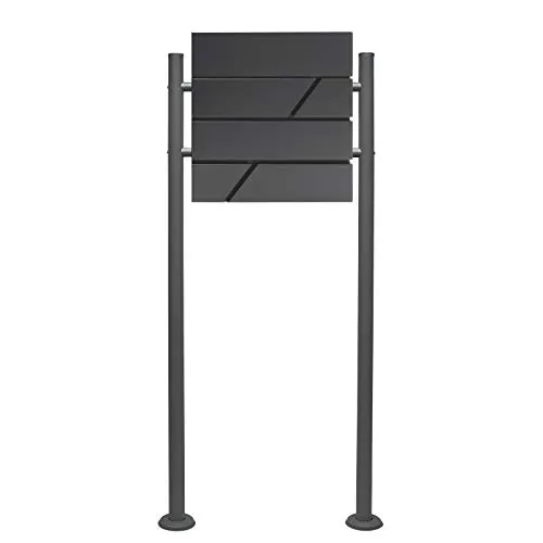 Wiltec Briefkasten Set V14 Anthrazit mit Ständer, Wandbriefkasten mit Schloss und Zeitungsrolle, Postkasten aus pulverbeschichtetem Stahl