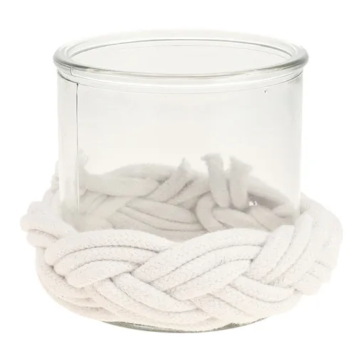 Produktbild Windlicht Glas Makramee Weiß Tischdeko Ø13cm H10cm