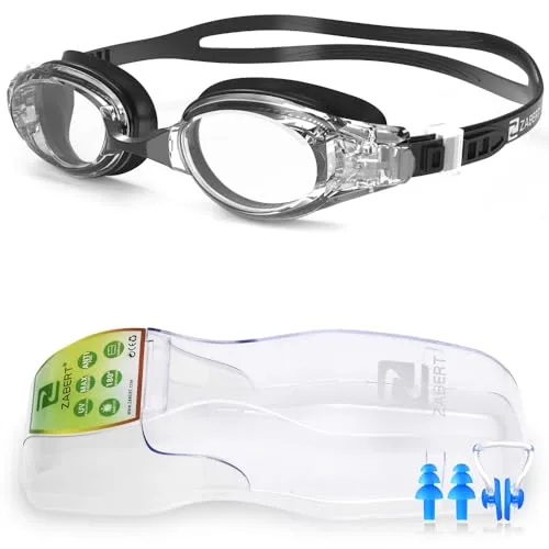 ZABERT Schwimmbrille, W5 Schwimmbrillen für Erwachsene Herren Damen Männer Frauen Kinder 8+ Jahre Schwimmen Brille Antibeschlag UV Schutz Groß Wettkämpfe Schwimmbrille Schwarz Klar Klare Gläser Clear