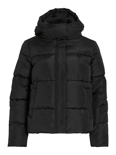 Vila Winterjacke in Schwarz - 40 - Sweatjacken aus recyceltem Polyester, mit Kapuze und verdecktem Reißverschluss, ideal für kalte Tage und umweltbewusste Mode.